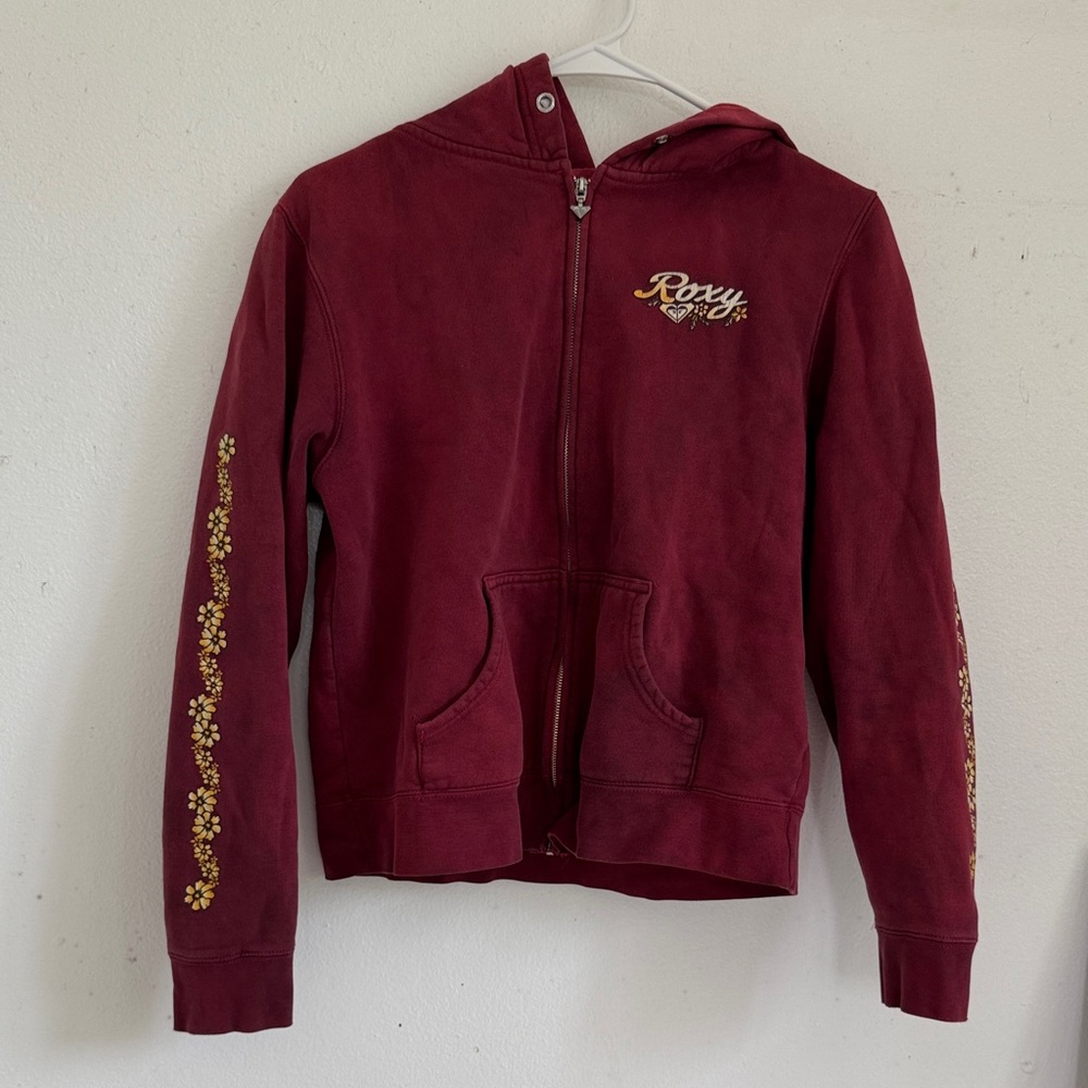 Roxy Maroon Hoodie with Yellow Floral Details